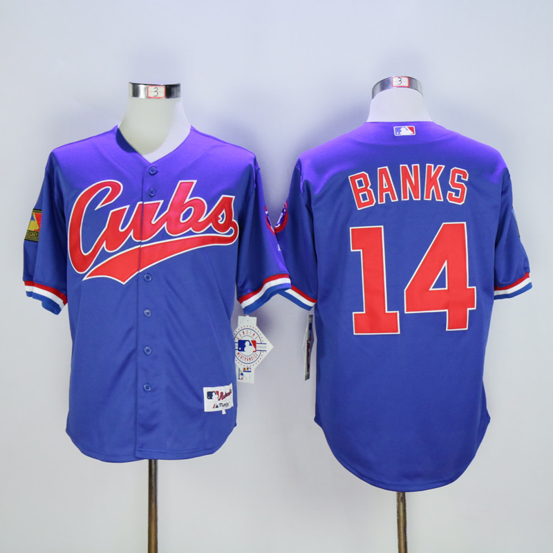 Men Chicago Cubs #14 Banks Blue Throwback 1994 MLB Jerseys->chicago cubs->MLB Jersey